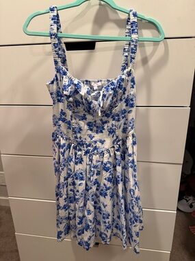 Iris White Sundress with Blue Floral Print and Smocked Bodice